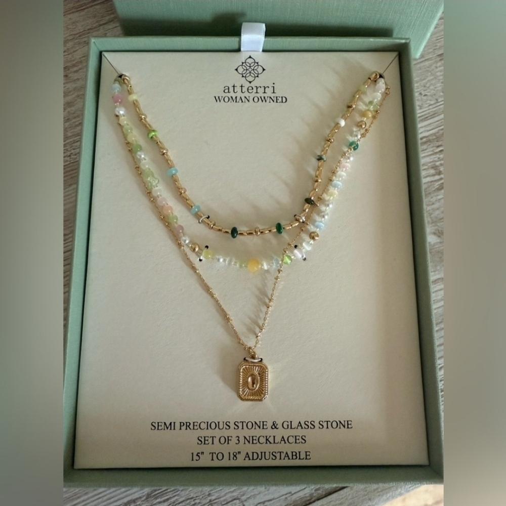 NWT Atterri Semi Precious Stone And Glass Stone Set Of 3 Necklaces